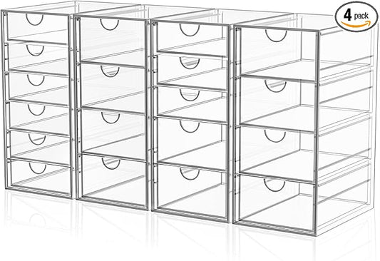 YFXCVSL Acrylic Makeup Organizer with 19 Drawers, 4 Pack Clear Storage Drawers, Bathroom Makeup Organizer for Palettes, Cosmetic, and Beauty Supplies,Ideal for Vanity, Cabinet,Desk Organization
