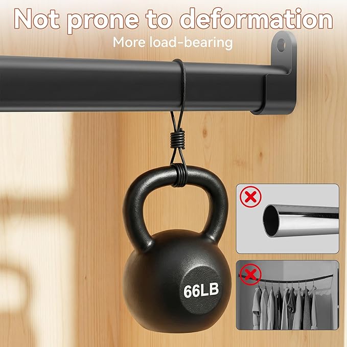 Oval Closet Rod 18-100 Inch Adjustable Closet Rods for Hanging Clothes Heavy Duty Black Poles Bar with End Supports Rust Proof Wardrobe Rod for Laundry Room RV