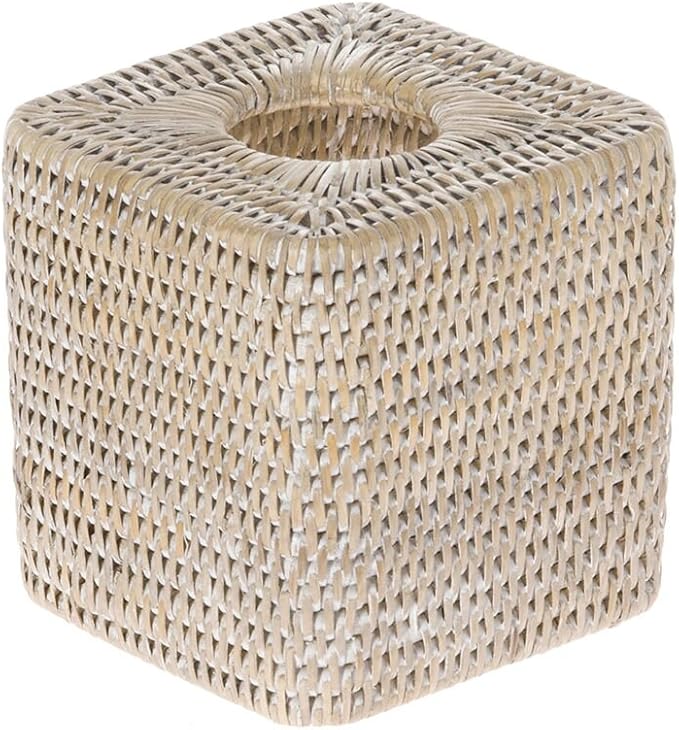 KOUBOO Tissue Box Cover–Home Decor Tissue Holder for Bathroom, Bedroom, Office Desk, Living Room–Facial Tissues, Wicker Tissue Box, Cube Boxes, White Wash