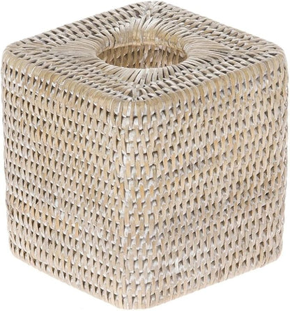 KOUBOO Tissue Box Cover–Home Decor Tissue Holder for Bathroom, Bedroom, Office Desk, Living Room–Facial Tissues, Wicker Tissue Box, Cube Boxes, White Wash