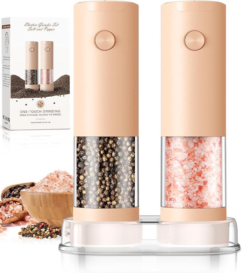 Electric Salt and Pepper Grinder Set Automatic Battery Pepper Mill Shakers Adjustable Coarseness Upgraded Larger Capacity with Led Home and Kitchen Appliances Birthday Gifts for Women Mom