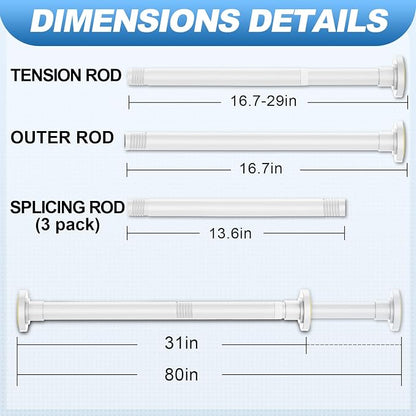 CorkLatta White Shower Curtain Rod 31 to 80 Inch,1 Inch Diameter Adjustable Spring Tension Stainless Steel Telescoping Rod,Easy Install,No Rust