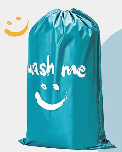HOMEST 2 Pack XL Laundry Bags 28" x 40", Extra Large Dirty Clothes Organizer Holds 3-4 Loads, Machine Washable Drawstring Laundry Bag for Dorm, Camp, Laundromat, Family, Travel, Sky blue & Blue