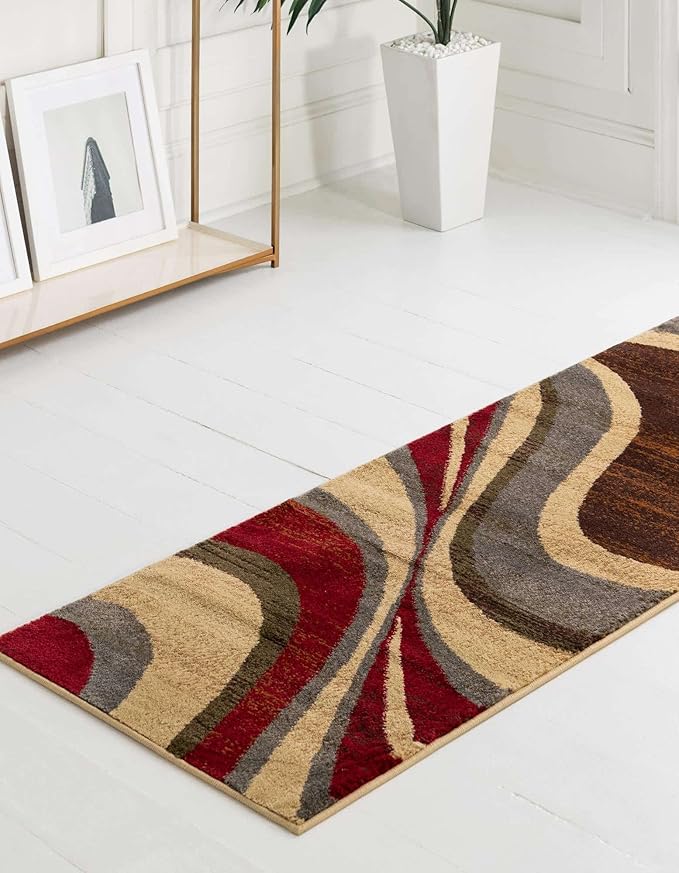 Unique Loom Barista Collection Area Rug - Ngada (2' 7" x 15' 11" Runner, Beige/Red)