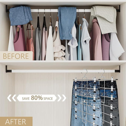 Pants Hangers with Clips,Space Saving Hanging Closet Organizer-6 Tiers Skirt Hangers with 360° Swivel Hook,Closet Organizer-Clothes Hangers