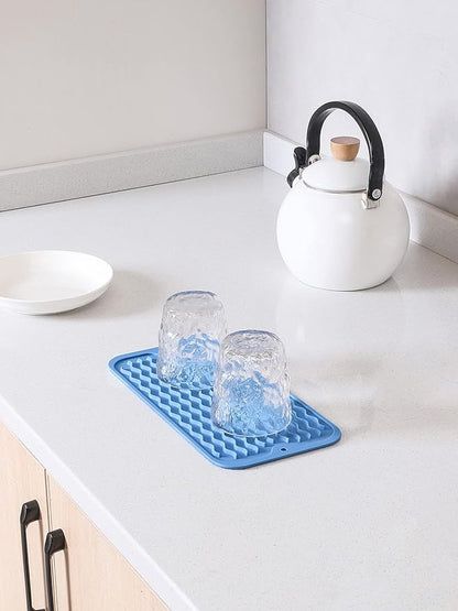 Silicone Dish Drying Mat for Multiple Usage,Easy clean,Eco-friendly,Heat-resistant Silicone Mat for Kitchen Counter or Sink,Refrigerator or Drawer Liner Lichen BlueL S 12 inches x 6 inches