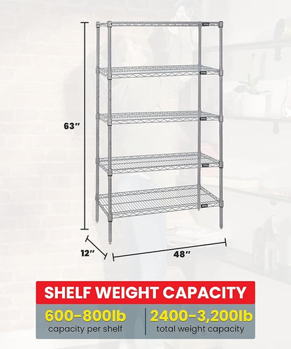 QUANTUM STORAGE SYSTEMS WR63-1248S-5 Starter Kit Wire Shelves Stainless Steel 5 Shelves 63" H x 48" W x 12" D
