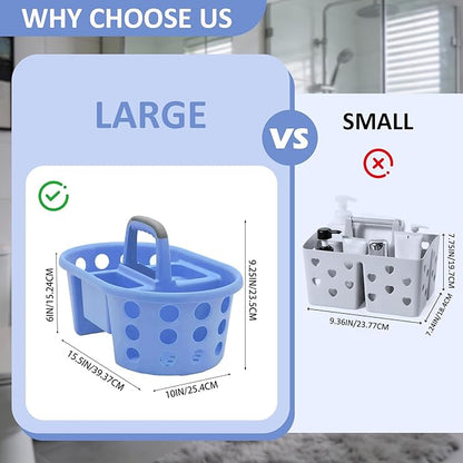 Large Shower Caddy Portable 2PC - Made in USA Plastic Jumbo Size Dorm Storage Candy Tote with Handle Shower Organizer for Bathroom, Pantry, Kitchen, College Dorm, Periwinkle