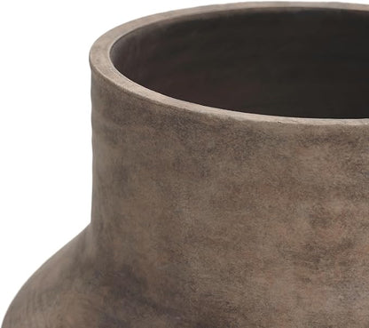 LuxenHome Round Ceramic Flower Vase, 13 Inch Brown Terracotta Vases, Vintage Large Pottery for Living Room Decor Entry Way Table Home Decor, Rustic Pottery