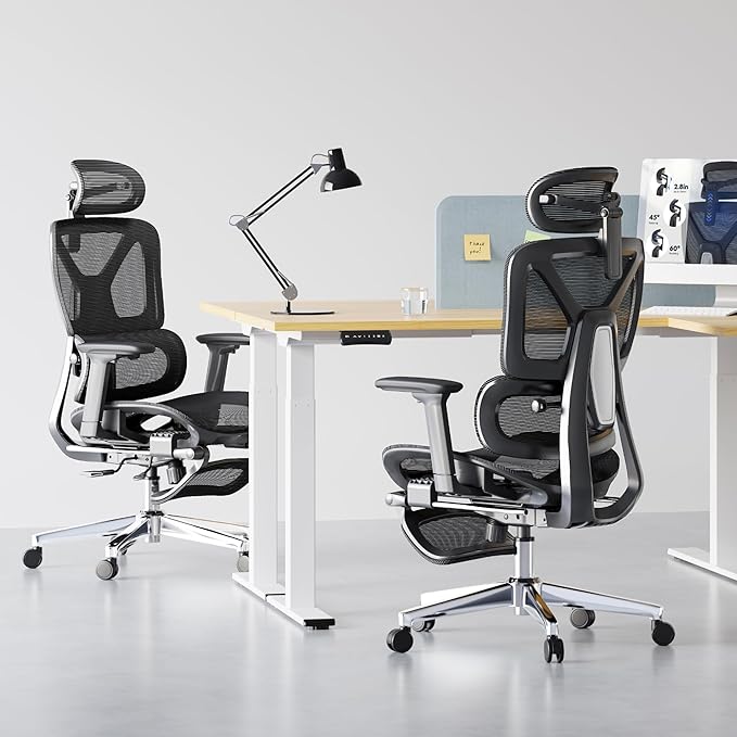 FLEXISPOT ErgoX Premium Ergonomic Office Chair with Footrest- Adjustable 3D Armrests, Dynamic Lumbar Support, Recline & Tilt Function, Mesh Seat, for Home & Office Use,Black