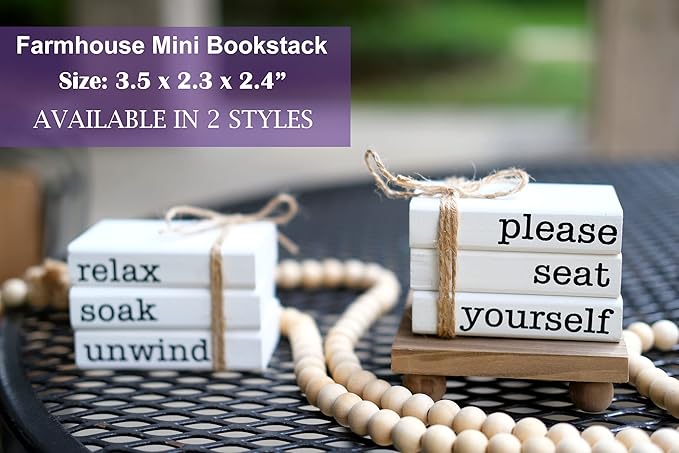 Farmhouse Mini Bathroom Sign Decor Funny Wooden Book Stack for Bathroom Tray Decor Bathroom Shelf Sitter 2 Signs in 1 Reversible Mini Book Set of 3 for Restroom Wooden Rustic Sign