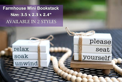 Farmhouse Mini Bathroom Sign Decor Funny Wooden Book Stack for Bathroom Tray Decor Bathroom Shelf Sitter 2 Signs in 1 Reversible Mini Book Set of 3 for Restroom Wooden Rustic Sign