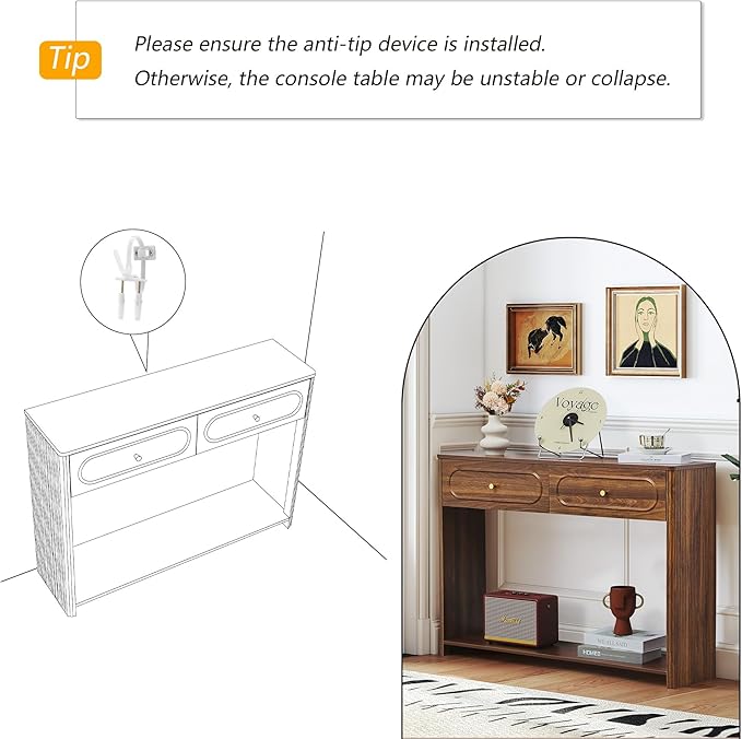 ORRD Fluted Console Table with Drawers, Mid-Century Narrow Entryway Table with Open Storage Shelves, Hallway Accent Tables Behind Couch Tables for Living Room (Black)