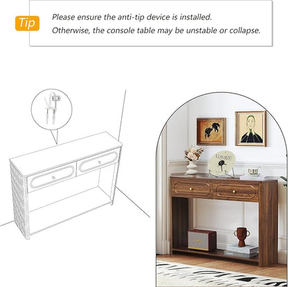 ORRD Fluted Console Table with Drawers, Mid-Century Narrow Entryway Table with Open Storage Shelves, Hallway Accent Tables Behind Couch Tables for Living Room (Black)