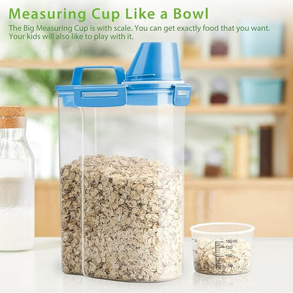 Viretec Rice Airtight Storage Container, 3 to 5Lbs Cereal Dry Food Flour Bin, Pet Dog Cat Food Dispenser with Measuring Cup, BPA Free Clear Plastic Kitchen and Pantry Organization Bin for Sugar, Pasta