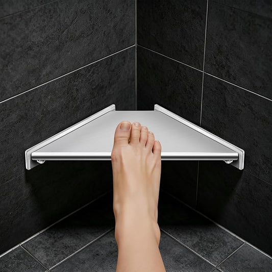 Corner Shower Foot Rest for Shaving Legs, Wall Mounted Shower Step & Shower Shelf 2 in 1, Stainless Steel Shower Foot Ledge, Heavy Duty Corner Shelf for Bathroom, Space Saving Design, Brushed Nickel