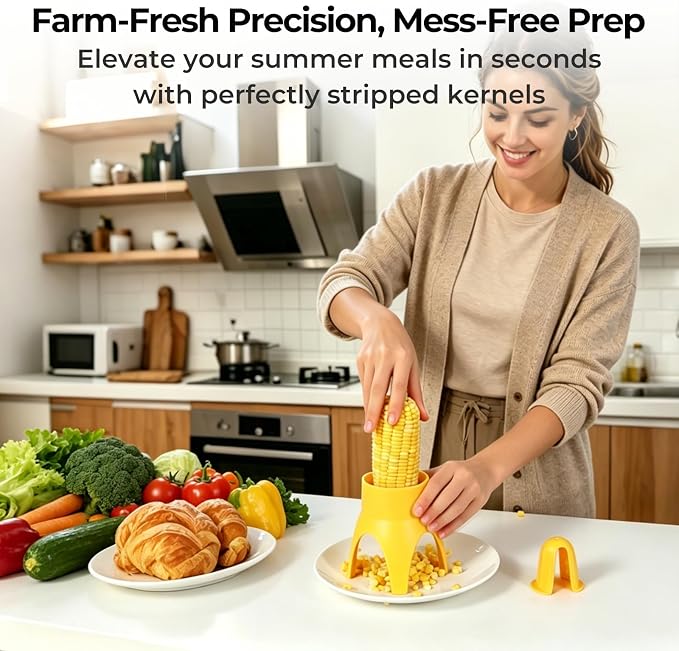 LIIGEMI Corn Stripper & Peeler Tool – Safe, Fast Corn Kernel Remover for Fresh, Cooked & Dry Corn – Non-Slip Handle, Essential Kitchen Gadget for Easy Meal Prep