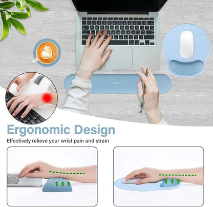 MOSISO Wrist Rest Support for Mouse Pad&Keyboard Set, Circle Curved Ergonomic Mousepad&Coaster Non-Slip Base Home/Office Pain Relief&Easy Typing Pad with Soft Cloth&Silicone Lining, Air Blue