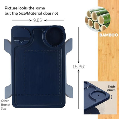 Nnewvante Couch Arm Tray,3 in 1 Large 15.36"x9.85" Bamboo Couch Table Armrest Sofa Arm Clip on Tray Table with 360°Rotated Phone/Cup Holder,Navy Blue