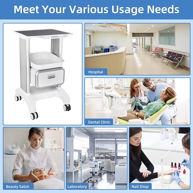 Portable Professional Medical Trolley Cart Load 130 Lbs with Drawers and Silent Wheels for Beauty SPA Home Hospital Office Medical Clinic