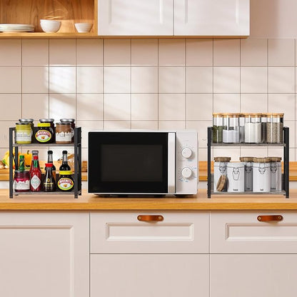 Kitchen Countertop Organizer, Coffee Bar Station Organizer for Countertop, 2 Tiers Kitchen Counter Shelf, Wooden Spice Rack Organizer, Space Saving Desk Shelving Riser Unit