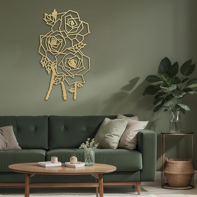 SIGNLEADER Metal Wall Art Decor Thorny Rose Modern Abstract Wall Sculpture Hangings Home Decoration for Living Room, Bedroom, Bathroom, Kitchen, Outdoor - 12" Gold