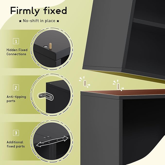 DIY Cube Storage Organizer, Stackable Display Bookcase with Anti-Tip Design, Cube Book Shelf for Bedroom, Office, Dorm, 4 Storage Cube, Black