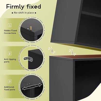 DIY Cube Storage Organizer, Stackable Display Bookcase with Anti-Tip Design, Cube Book Shelf for Bedroom, Office, Dorm, 4 Storage Cube, Black