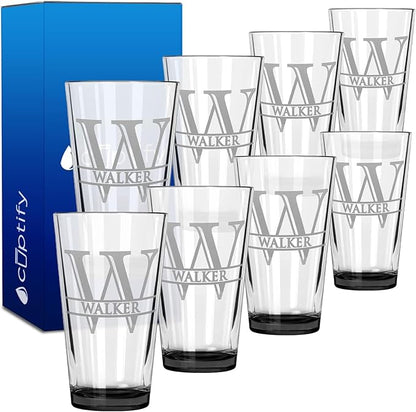 Personalized Beer Glasses Set of 8 Engraved Black 16oz Pint Glasses for Men & Women, Custom Drinking Gift for Birthdays, Weddings, Father’s Day & More