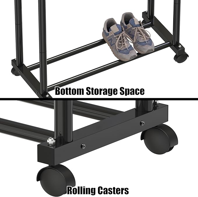 Simple Houseware Double Rod Portable Clothing Hanging Garment Rack