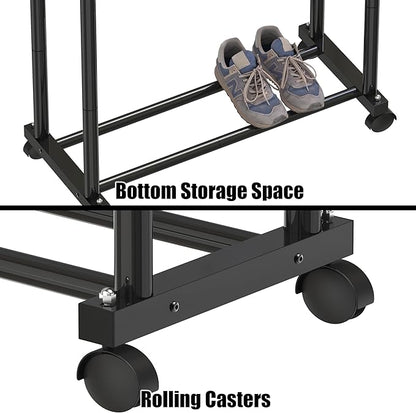 Simple Houseware Double Rod Portable Clothing Hanging Garment Rack