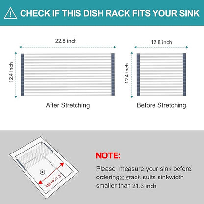 BBXTYLY Extra Large Expandable Roll Up Dish Drying Rack,Over The Sink Drying Rack Sink Cover Kitchen Sink Accessories Kitchen Rolling up Stainless Steel Drainer, Foldable,Rollable（Gray，25.1''-12.4''）
