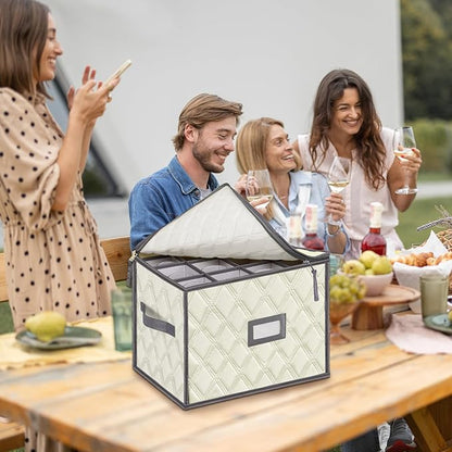 Champagne Flute Storage Box,Quilted Stemware Storage Box Shell, Stackable Champagne Glass Container,Wine Glass, Crystal Glassware, Drinkware Case for Moving Transport