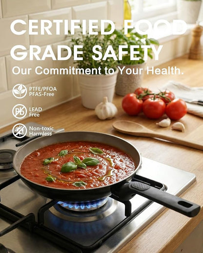 8 Inch Nonstick Frying Pan Skillet, Ceramic Frying Pan, Non Toxic Healthy Ceramic Coating, Suitable for All Stovetops, PTFE PFOA PFOS Free, Black