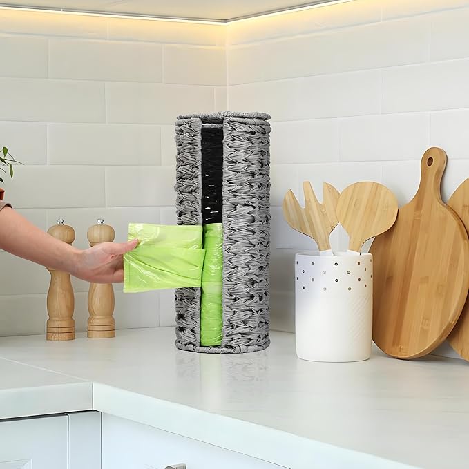 4 Mega Rolls Extra Toilet Paper Storage with Lid, Waterproof Plastic Wicker Toilet Paper Holder Basket Stand, Decorative Boho Covered Enclosed Toilet Tissue Organizer for Bathroom, Grey