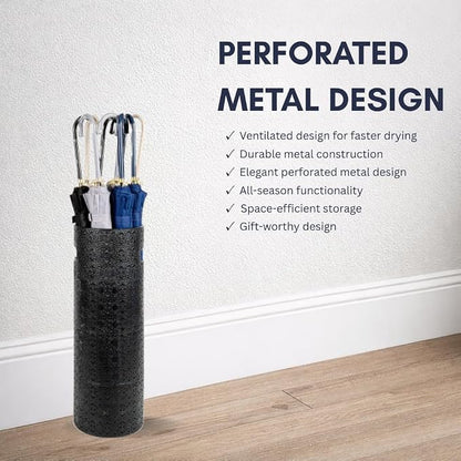 Concepts 21 inch Heavy Duty Metal Umbrella Stand - Durable Storage Holder for Umbrellas - Indoor and Outdoor Use - Stylish and Modern Organizer for Entryways. (Black Lace)