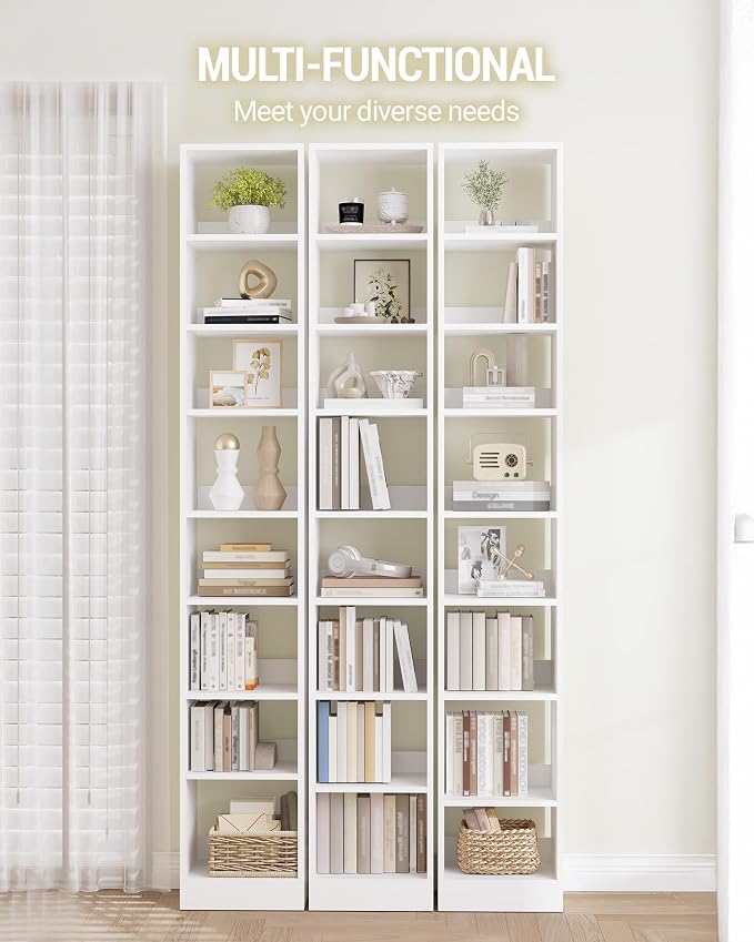 Hzuaneri Bookcase, Tall Narrow Bookshelf, Open Display Storage Shelf, Skinny Cube Book Shelf with Adjustable Shelves, CD Rack for Living Room, Home Office 8-Tier(9.4 x 11.8 x 72 inch) White BC89603X