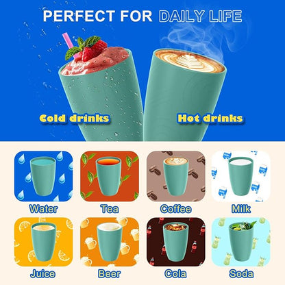 Wheat Straw Plastic Cups Set 6 PCS, 12 OZ Unbreakable Reusable Plastic Cups, Dishwasher Safe Kids Drinking Cups for Indoor and Outdoor Use, Green