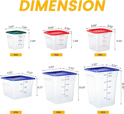 4 Pack Food Storage Containers, 8 Quart with Lids, Square Commercial Containers with Scale, NSF, Polycarbonate, Clear