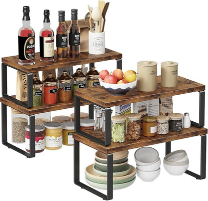 Homeiju Kitchen Cabinet Organizer 15.75'' Width,Set of 4 Cabinet Shelf Organizers,Stackable & Expandable Kitchen Countertop Organizer,Spice Rack for Pantry Countertop Cupboard Cabinet Desk Top