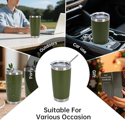 IEOVIEE 32 Pack, 20oz Stainless Steel Bulk Tumblers with Lids and Straws, Double Wall Insulated Travel Coffee Mug, Durable Powder Coated Tumbler Bulk Cup for Cold and Hot Drinks(Army Green)