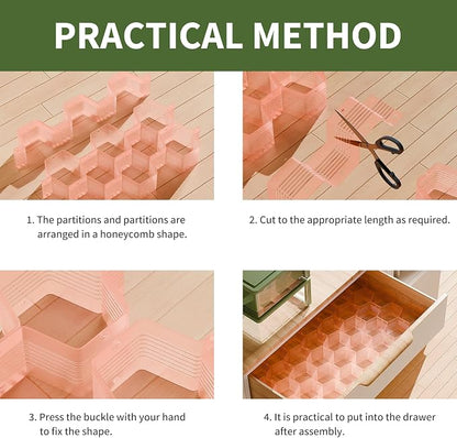 Honeycomb Separator Adjustable Drawer Organizer Divider for Underwear Belt-Scarf Socks Organizer (Pink(2pcs))