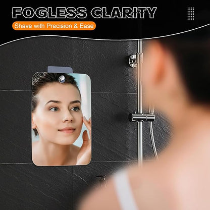 Fogless Shower Mirror for Shaving - Anti-Fog Acrylic Mirror with Adhesive Hook, No Drill Shatterproof Bathroom and Travel Mirror, 8x6 Inch Rectangle