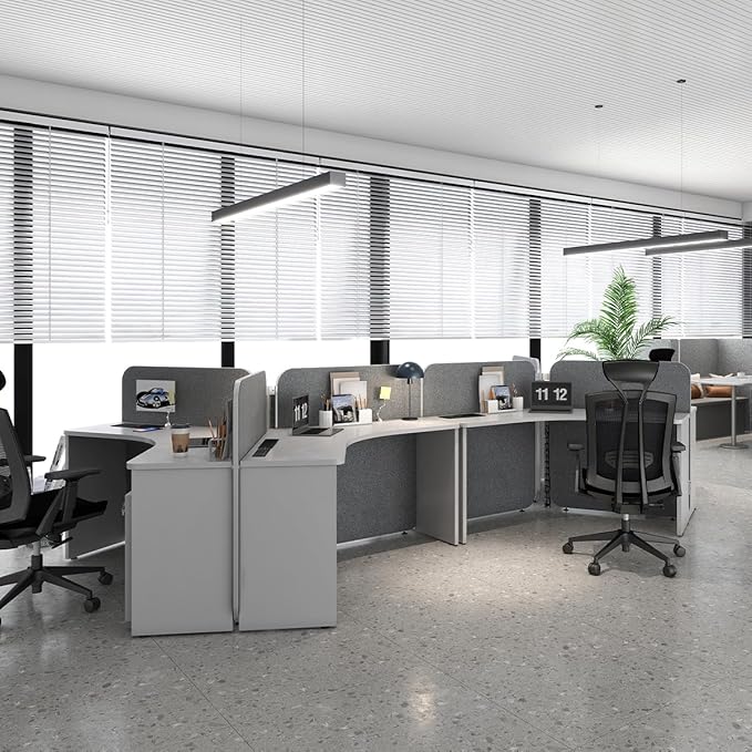 SAINTCY 3 Person Office Cubicle Desk Workstation with Drawers & Built-in Power Outlets, Adjustable Wall Partitions, Layouts for Startups and Modern Workspaces