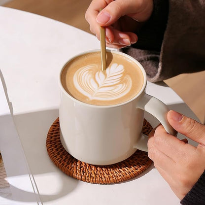 Coffee Mugs Set of 4, Stoneware Coffee Cups with Comfortable Handle, 16oz Ceramic Mugs for Kitchen & Office, Dishwasher & Microwave Safe - Creamy White