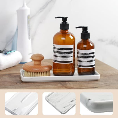 Gurygo 10" Bathroom Tray for Counter, Ceramic Vanity Trays for Bathroom, Small Rectangle Ceramic Trays, Kitchen Soap Ceramic Tray for Kitchen Counter, (Marble White, Set/1)