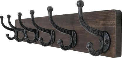 WEBI Rustic Coat Rack Wall Mount,24" Long 6 Cast Iron Coat Hooks Wall Mounted,Heavy Duty Wood Wall Coat Hanger Hooks for Hanging Coats,Jacket,Clothes,Backpack,Farmhouse,Weathered Brown