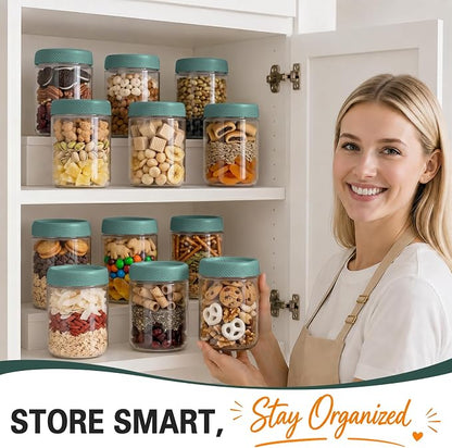 Overnight Oats Containers with Lids, Glass Storage Containers with Lids, Wide Mouth Mason Jars 16oz, Sugar Bowls, Airtight Glass jars for Chia Pudding, Yogurt, Salad Storage (6 Pack, Green)