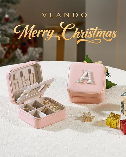 Vlando Mothers Day Gifts, Travel Jewelry Case for Women, Travel Gifts, Travel Essentials Small Jewelry Box, Jewelry Travel Organizer for Teen Girls Kids Graduation Gifts- Letter A, Pink