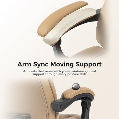 Office Chair with Footrest, Executive Breathable Leather Office Desk Chair with Lumbar Support - Ergonomic Comfy Wide Reclining Swivel Rolling Gaming Computer Chair with Adjustable 90-135° High Back